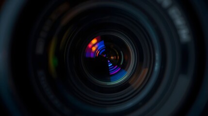 Professional cinema camera lens in macro detail,