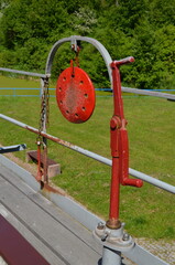 Red Ship Gong Mounted on Deck of Inland Waterway Vessel, Elblag Canal, Poland