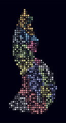 Liechtenstein, shape of the country build of colored cells. Digital style map of the Liechtenstein on dark background. Small size square blocks. Simple vector illustration.