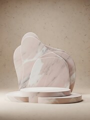 Elegant marble display pedestal with soft pink abstract backdrop design