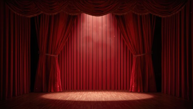 Performance setting featuring red drapes and focused lighting, suitable for editorial headers or UI backgrounds