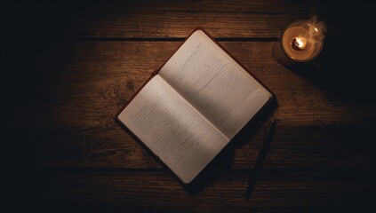 Writing scene featuring a pencil and candle with bright flame, suitable for personal reflection or creative writing
