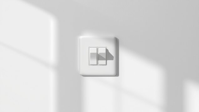 Double light switch in on and off positions on a white wall, highlighting control and energy conservation, World Environment Day