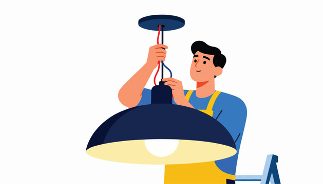 Person installing a ceiling light fixture with wires