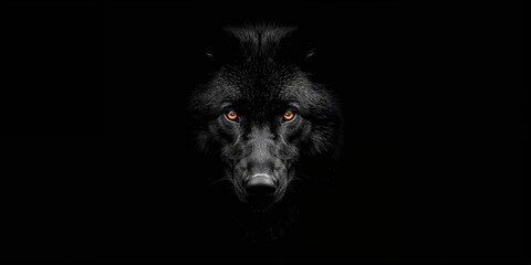 Black wolf in monochrome with dark background, focusing on predator instincts for wildlife conservation