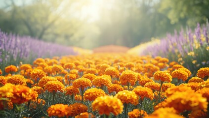 Close-up view of blooming flowers in a lush field, highlighting seasonal floral growth for landscape photography