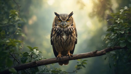 Close-up of a large owl in its native environment, highlighting species identification and natural behavior