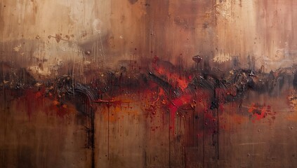 Text and layout background featuring a brown and red abstract painted backdrop