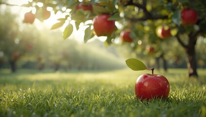 Apple harvest scene in a garden, natural fruit selection
