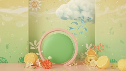 Pink-framed green circle serving as a blank art design for cloud-based data loading, ideal for interface background