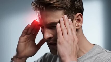 Medical Symptom Awareness Man Experiencing Severe Headache and Migraine Pain