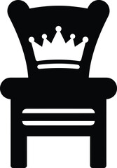 Fototapeta premium Black royal throne chair silhouette with crown symbol for king or queen furniture logo design isolated on white. Vector illustration