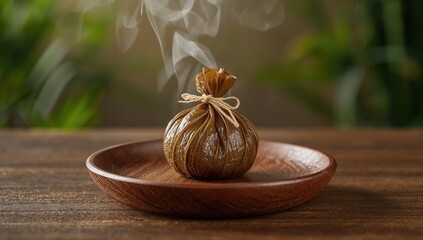 Asian-style sticky rice dumpling with preserved ingredients, highlighting cultural culinary techniques during holidays