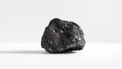 Dark-colored basalt stone on a plain white surface, ideal for UI or editorial headers