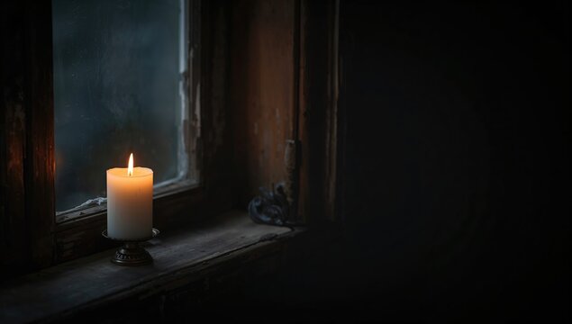 Candle flame flickering on weathered window bars, emphasizing manual lighting in vintage architecture, World Candle Day - Powered by Adobe