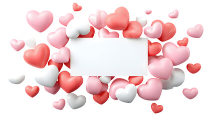 Hearts and Blank Card 3d rendered, isolated on transparent background
