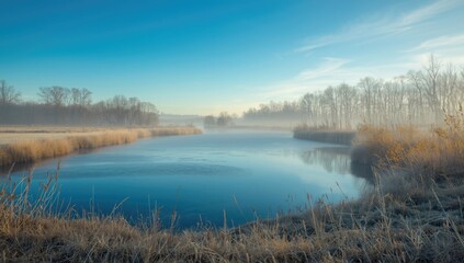 Frozen lake scene with surrounding frosty grass and leafless trees, highlighting winter's impact on landscape stability