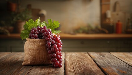 Fresh grapes in a jute sack, highlighting sustainable packaging for fruit preservation