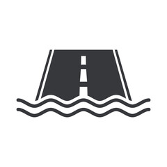 Isolated pictogram road submerged in water, symbolizing flooded street and a flooded closed road.