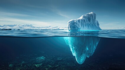 Fototapeta premium Majestic iceberg submerged in the sea illustrating melting risks, World Ocean Day