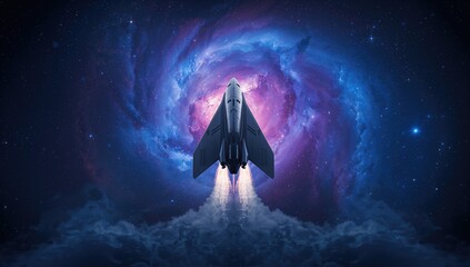 Spacecraft launch against a starry sky, focused on technical achievement and exploration, International Day of Human Space Flight