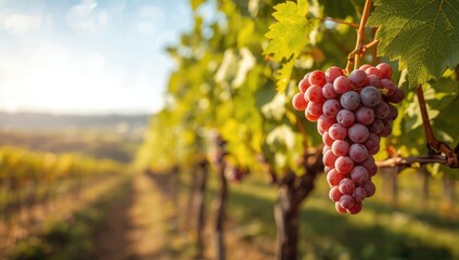 Fresh table grapes growing on a vineyard, highlighting seasonal fruit production