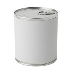 White tin food can with blank label and pull tab lid for packaging mockup isolated on white or transparent background.
