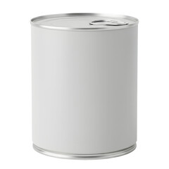 White tin food can with blank label and pull tab lid for packaging mockup isolated on white or transparent background.