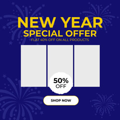 New Year Sale Social Media Poster Template with Discount Offer