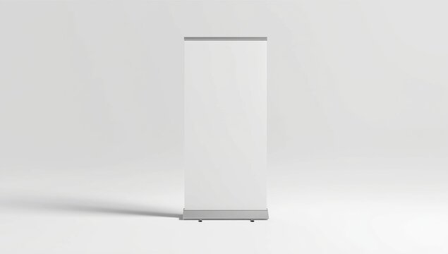 Pull-up roller portable signage mock-up designed for advertising visibility on white backdrop