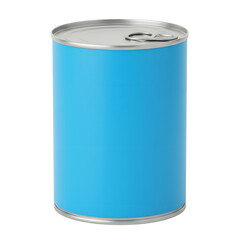 Blue tin food can with blank label and pull tab lid for packaging mockup isolated on white or transparent background.