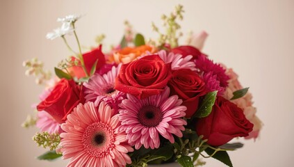 Vibrant flower bouquet with mixed blooms, designed as a floral background for layout and text layers