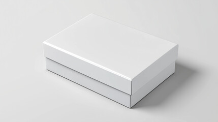 Naklejka premium White blank rectangular box mockup on white background, simple packaging template, product container, clean presentation, minimalist design, with copy space