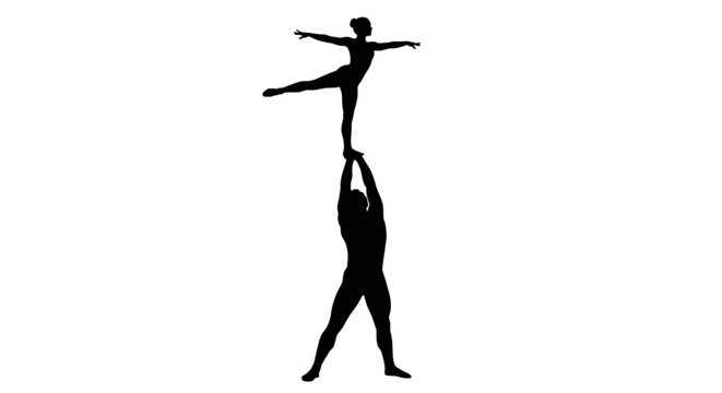 Two acrobats in a balancing act.