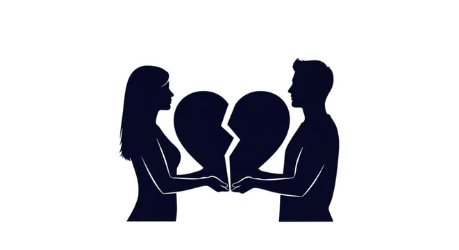 Couple holding broken heart silhouette.