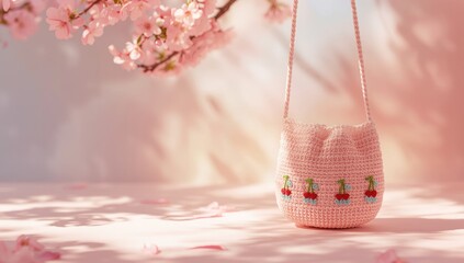 Children's crochet slingbag featuring cherry motifs, suitable for casual wear and play