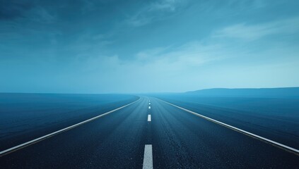 Section of asphalt road against a blue backdrop serving as a background for transportation layouts, safety planning, Road Safety Week