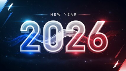 Obraz premium Neon glow illuminates the year 2026 against a dark cosmic background