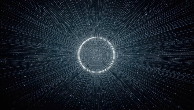 Plexus-style abstract backdrop with circular pattern for editorial headers and UI surfaces, highlighting scientific visualization - Powered by Adobe