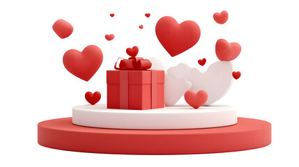 Valentine's Day Gift with Hearts 3d rendered, isolated on transparent background