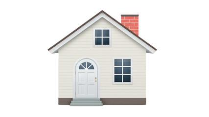 Beige Cartoon House with White Door and Windows on Transparent Background, real estate concept