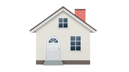 Beige Cartoon House with White Door and Windows on Transparent Background, real estate concept