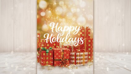 Christmas greeting with presents background, designed for holiday digital interface use