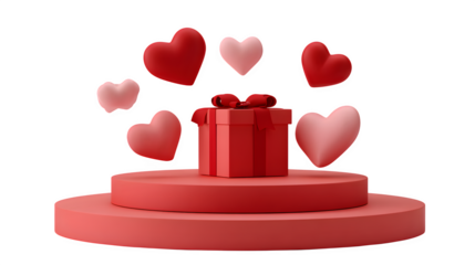 Gift with hearts, Valentine's Day concept 3d style, isolated on transparent background