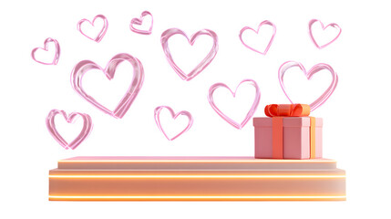 Gift presentation with hearts, isolated on transparent background