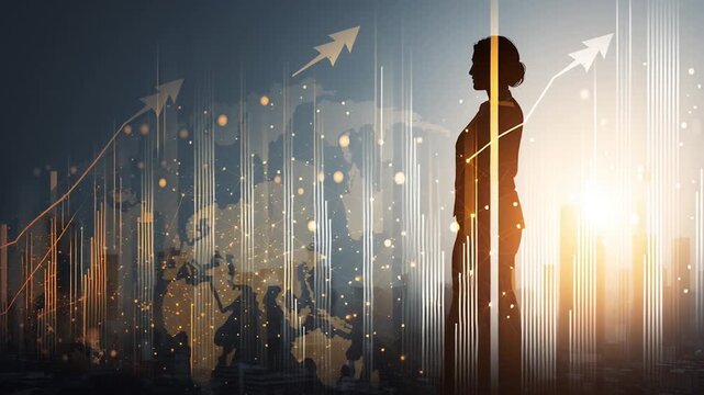  business people silhouettes in modern office building and business network concept. Human resources	