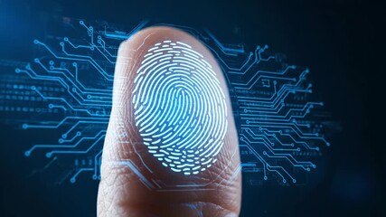 Biometric Fingerprint Scan Animation on Human Thumb - Powered by Adobe