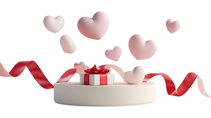 Valentine's Day Gift with Floating Hearts 3d rendered, isolated on transparent background