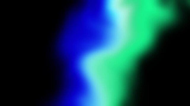 Vivid vertical wave of ethereal blue and vibrant green light gradients abstractly blending into absolute darkness background