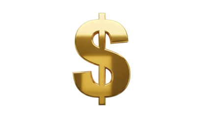 Golden dollar sign isolated on transparent background
